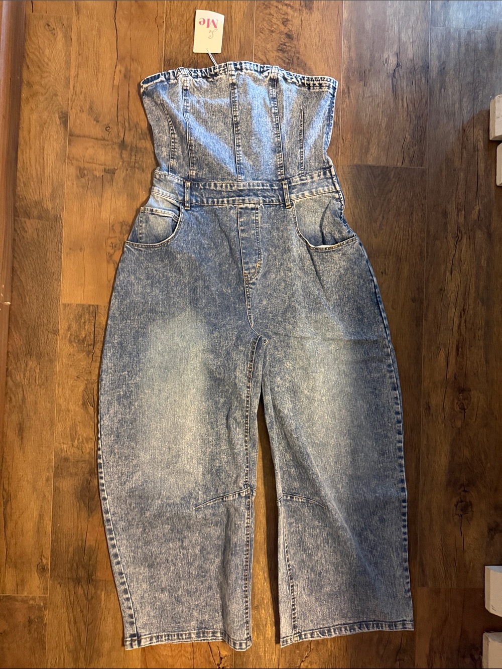 So Me Strapless Acid-Wash Denim Jumpsuit in Light Wash